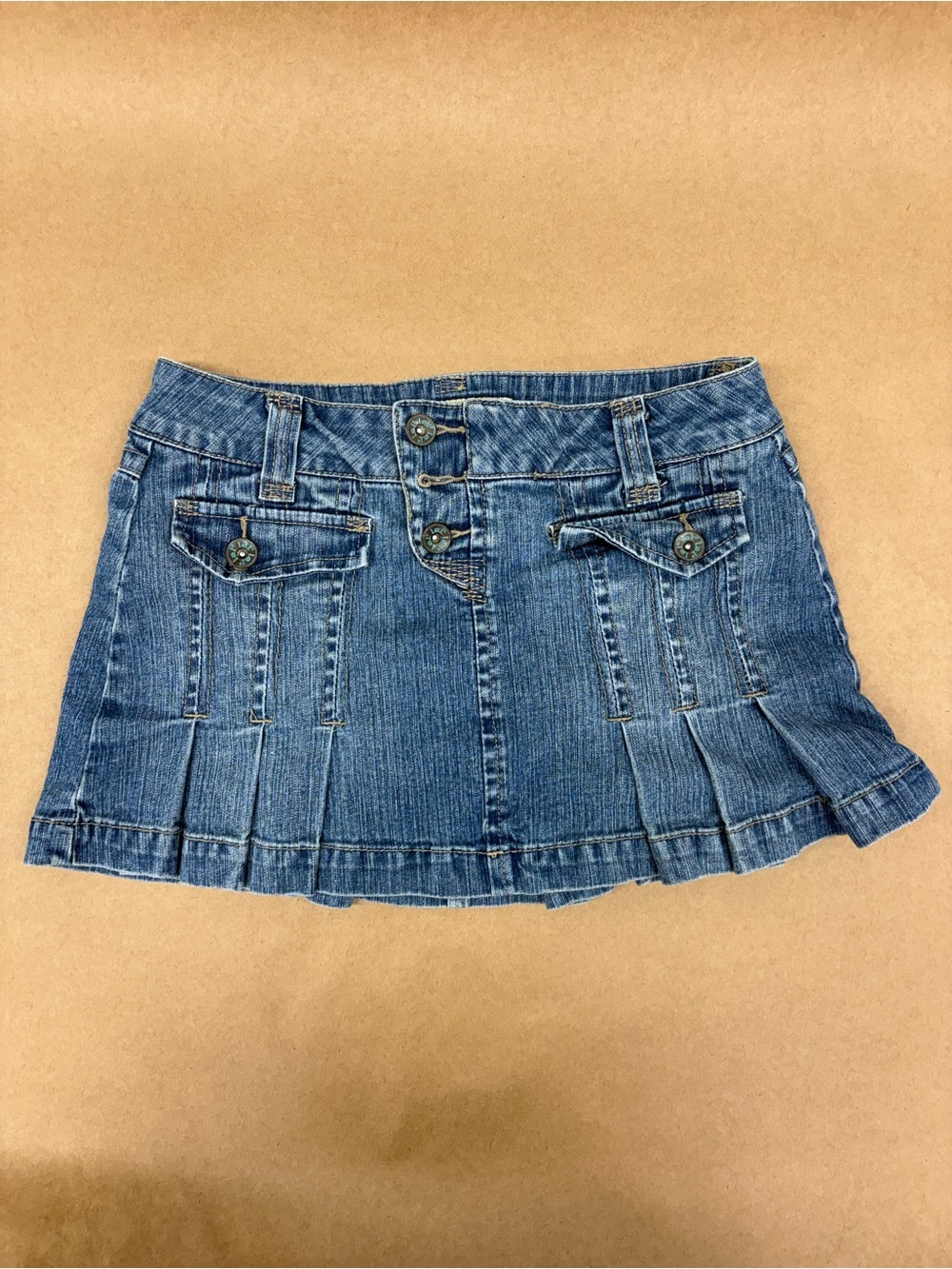 Lei Blue Denim Pleated Mini Skirt